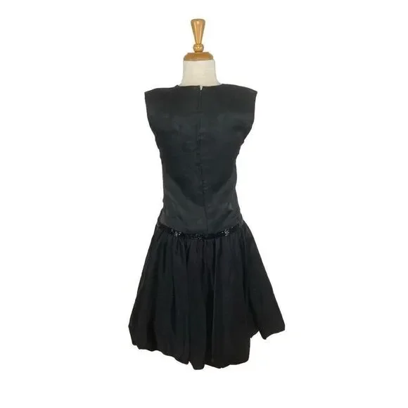 Lillie Rubin S Black Midi Dress 60s Evening Elegant Prom Drop Waist Vintage Gown  Midi